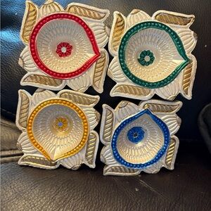 Colorful Decorative 4 piece Terra Cotta Diya oil/ candle Holders